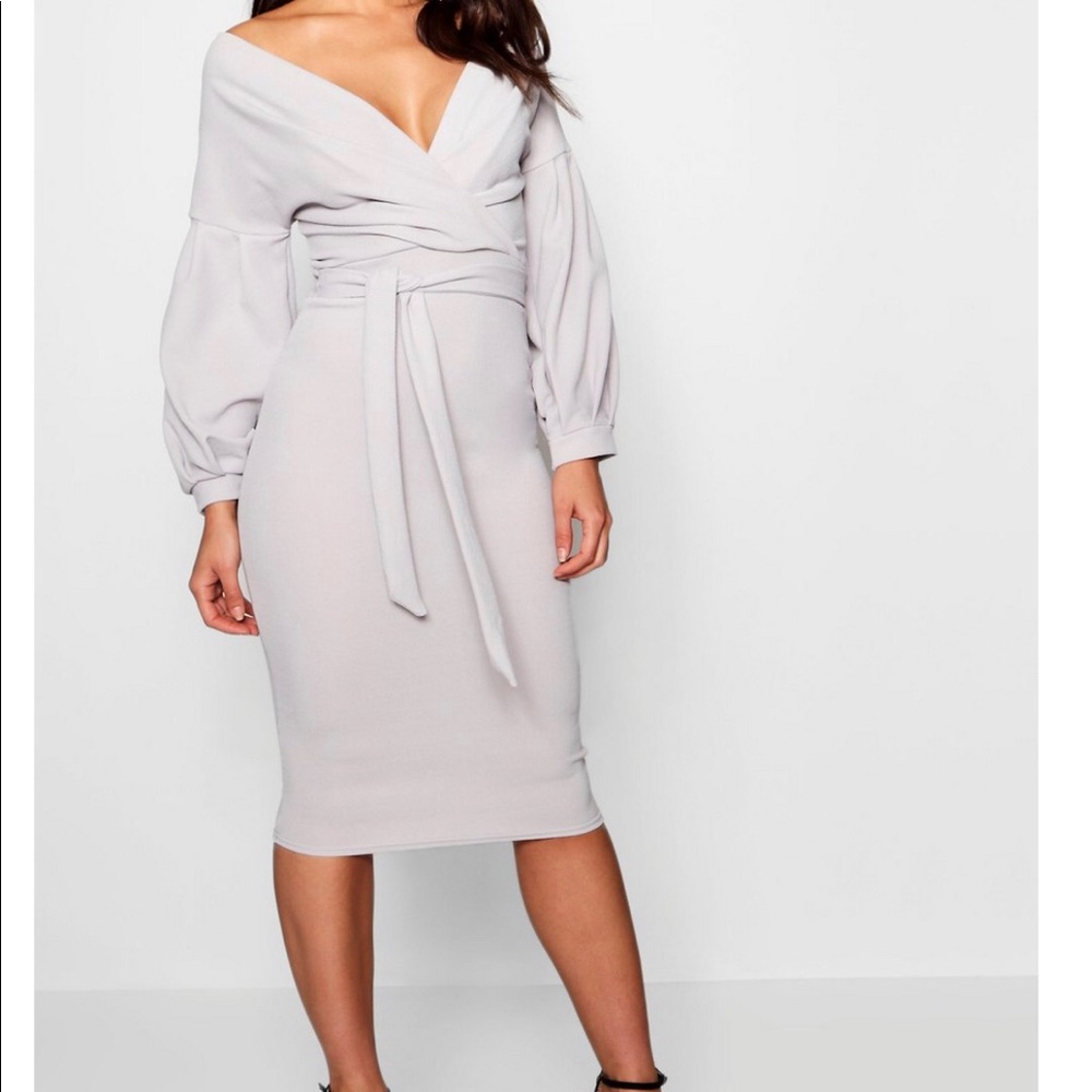 Boohoo Gray Wrap Dress